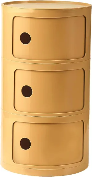Round Nightstand with 3 Drawers, Modern Style Side Table, Multifunctional End Table Storage Cabinet for Living Room, Bedroom, Bathroom (Orange)