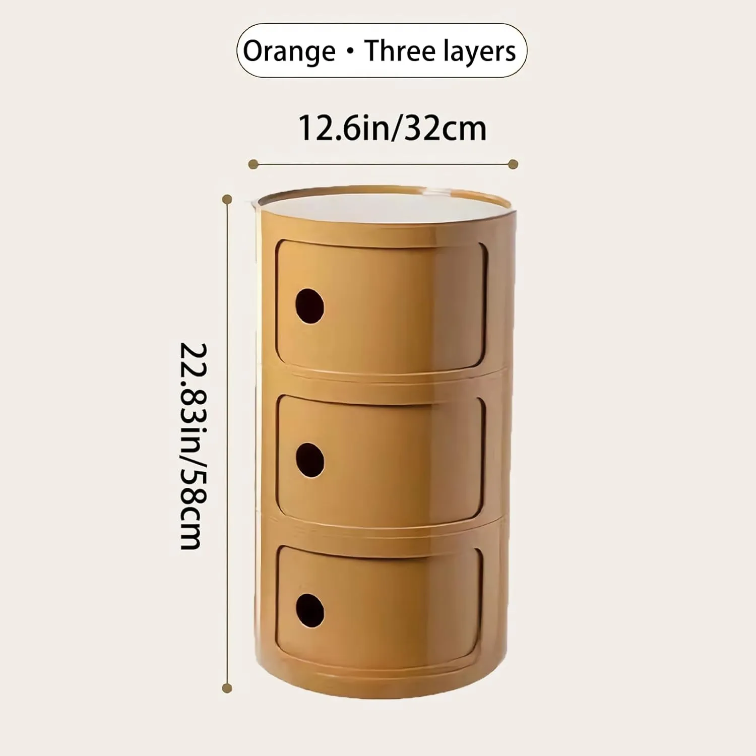 Round Nightstand with 3 Drawers, Modern Style Side Table, Multifunctional End Table Storage Cabinet for Living Room, Bedroom, Bathroom (Orange)