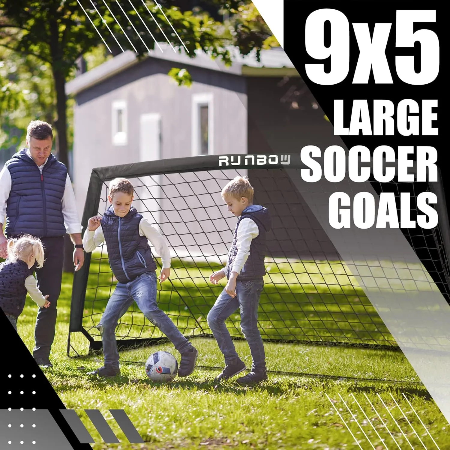 RUNBOW 9x5 ft Portable Kids Soccer Goal for Backyard Adult Junior Large Practice Soccer Net with Carry Bag