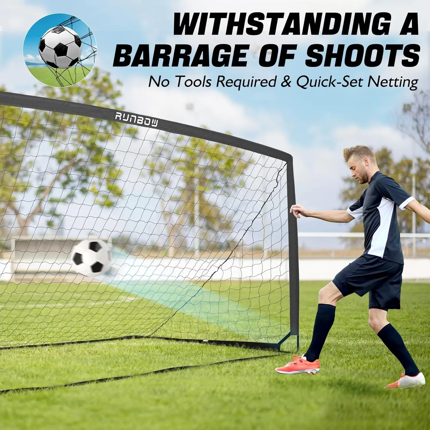 RUNBOW 9x5 ft Portable Kids Soccer Goal for Backyard Adult Junior Large Practice Soccer Net with Carry Bag