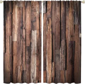 Rustic Wood Curtains,Brown Wooden Barn Door Countryside Vintage Style Blackout Rod Pocket Window Drapes for Living Room Bedroom Kitchen Bathroom Decor W42xL45in