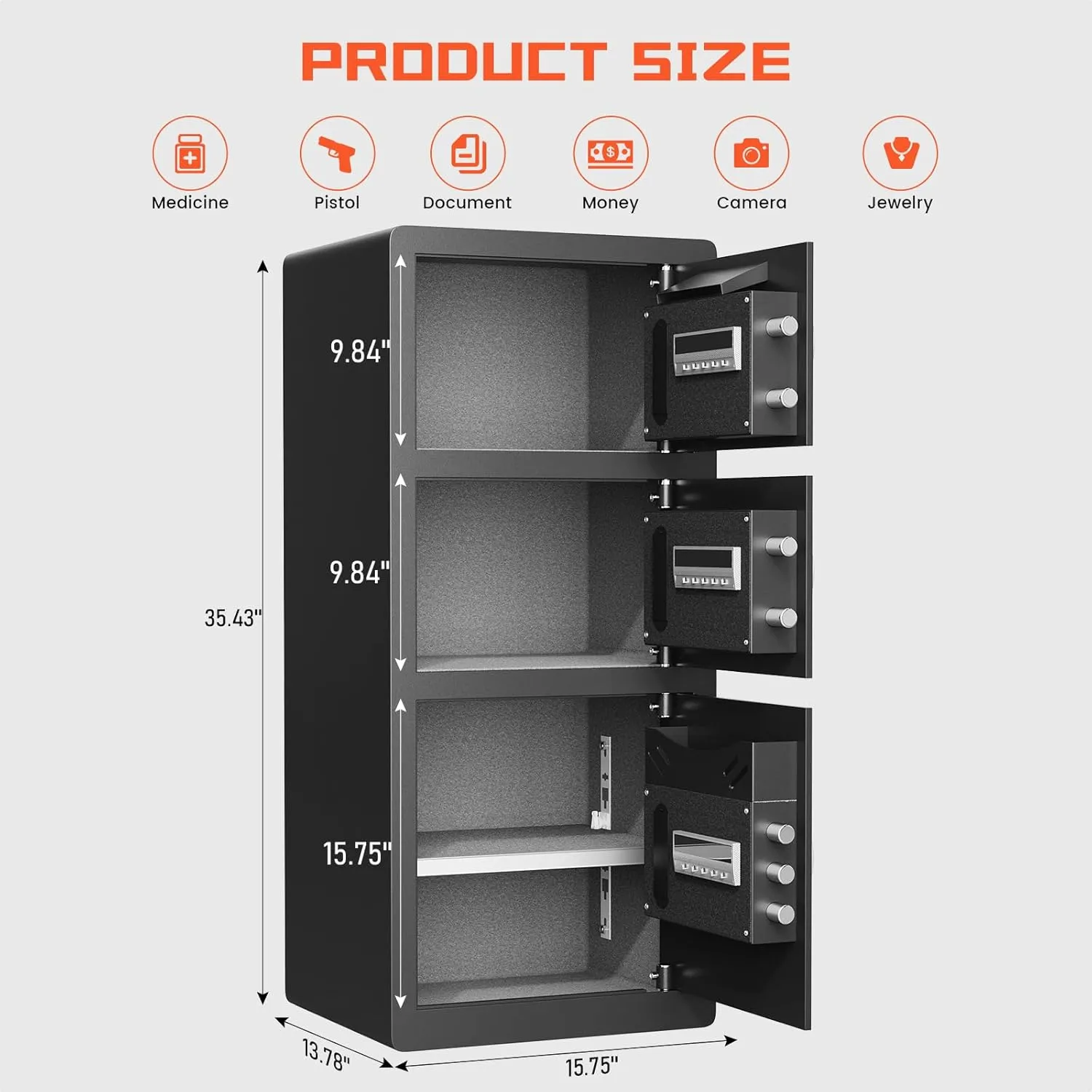 Safe, 8.0 Cu ft Extra Large Home Safe Box Fireproof Waterproof with Triple Door, Digital Safe with Deposit Slot, Key Hook & Adjustable Shelf, Money Safes with Backlit Keypad & Dual Alarm for Home