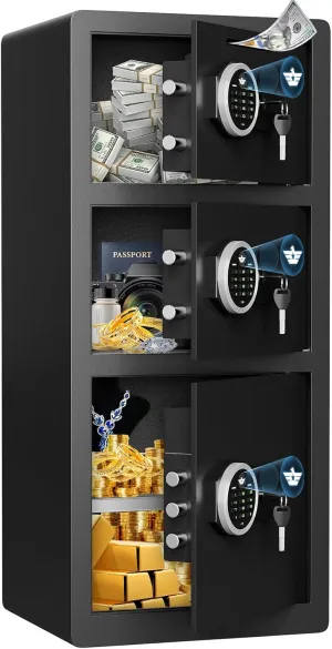 Safe, 8.0 Cu ft Extra Large Home Safe Box Fireproof Waterproof with Triple Door, Digital Safe with Deposit Slot, Key Hook & Adjustable Shelf, Money Safes with Backlit Keypad & Dual Alarm for Home
