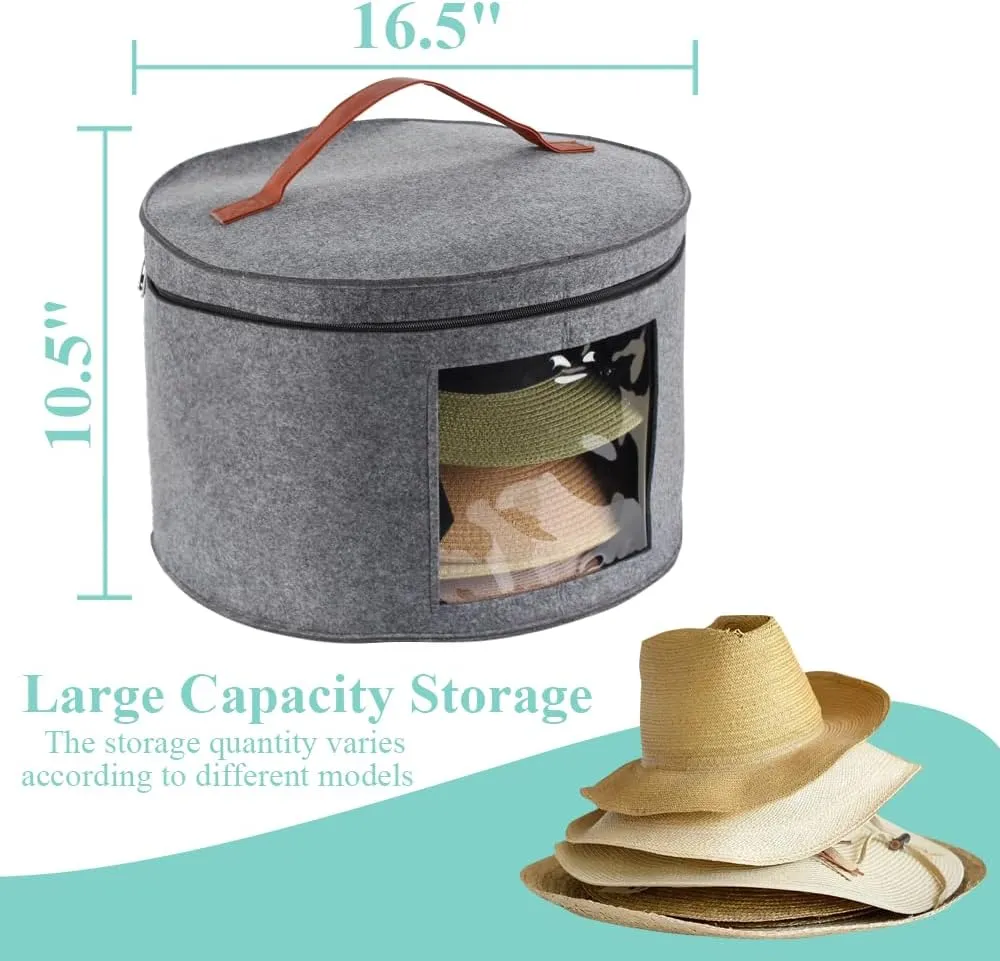 Samplife Hat Box,Hat Storage Box,Stackable Round Brim Hats Organizer Bag Container for Closet,Travel Hat Boxes for Women, Cowboy Hat Organizer, FoldableTravel Cap Boxes (01-Grey, 16.5" D x 10.5" H)