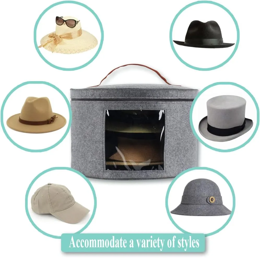 Samplife Hat Box,Hat Storage Box,Stackable Round Brim Hats Organizer Bag Container for Closet,Travel Hat Boxes for Women, Cowboy Hat Organizer, FoldableTravel Cap Boxes (01-Grey, 16.5" D x 10.5" H)