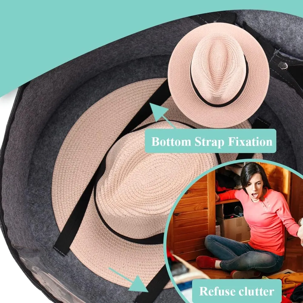 Samplife Hat Box,Hat Storage Box,Stackable Round Brim Hats Organizer Bag Container for Closet,Travel Hat Boxes for Women, Cowboy Hat Organizer, FoldableTravel Cap Boxes (01-Grey, 16.5" D x 10.5" H)