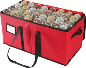Sattiyrch Christmas Ornament Storage Box with Dual Zipper Closure - Box Contributes Slots for 128 Holiday Ornaments 3-Inch