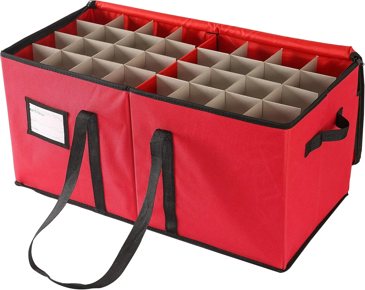 Sattiyrch Christmas Ornament Storage Box with Dual Zipper Closure - Box Contributes Slots for 128 Holiday Ornaments 3-Inch