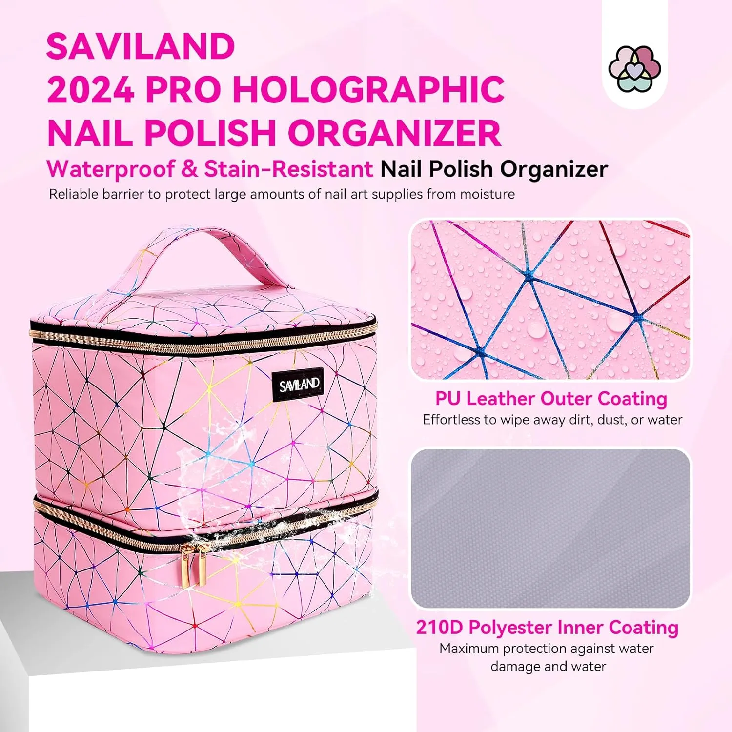 SAVILAND Nail Polish Organizer Bag: PU Leather Nail Polish Storage Organizer Holds 30 Bottles & Nail Lamp, Nail Polish Holder Travel Carrying Case Box Nail Tech Organizer Storage Bag for Nail Supplies
