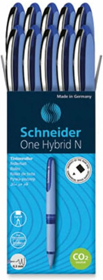 Schneider ONE Hybrid N Roller Ball Pen, Stick, Extra-FINE 0.3 MM, Blue Ink, Blue Barrel, 10/Box