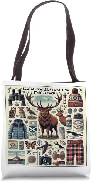 Scottish wildlife, Scotland, Cartoon Illustrated Tote Bag