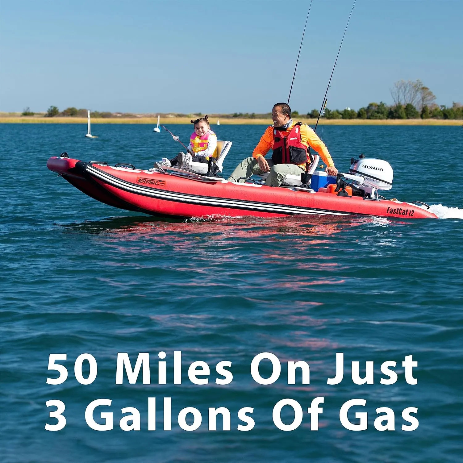 Sea Eagle FastCat Catamaran 2-4 Person Inflatable Boat-Rigid, High-Pressure, All-Drop Stitch, Easy Setup, Self-Bailing