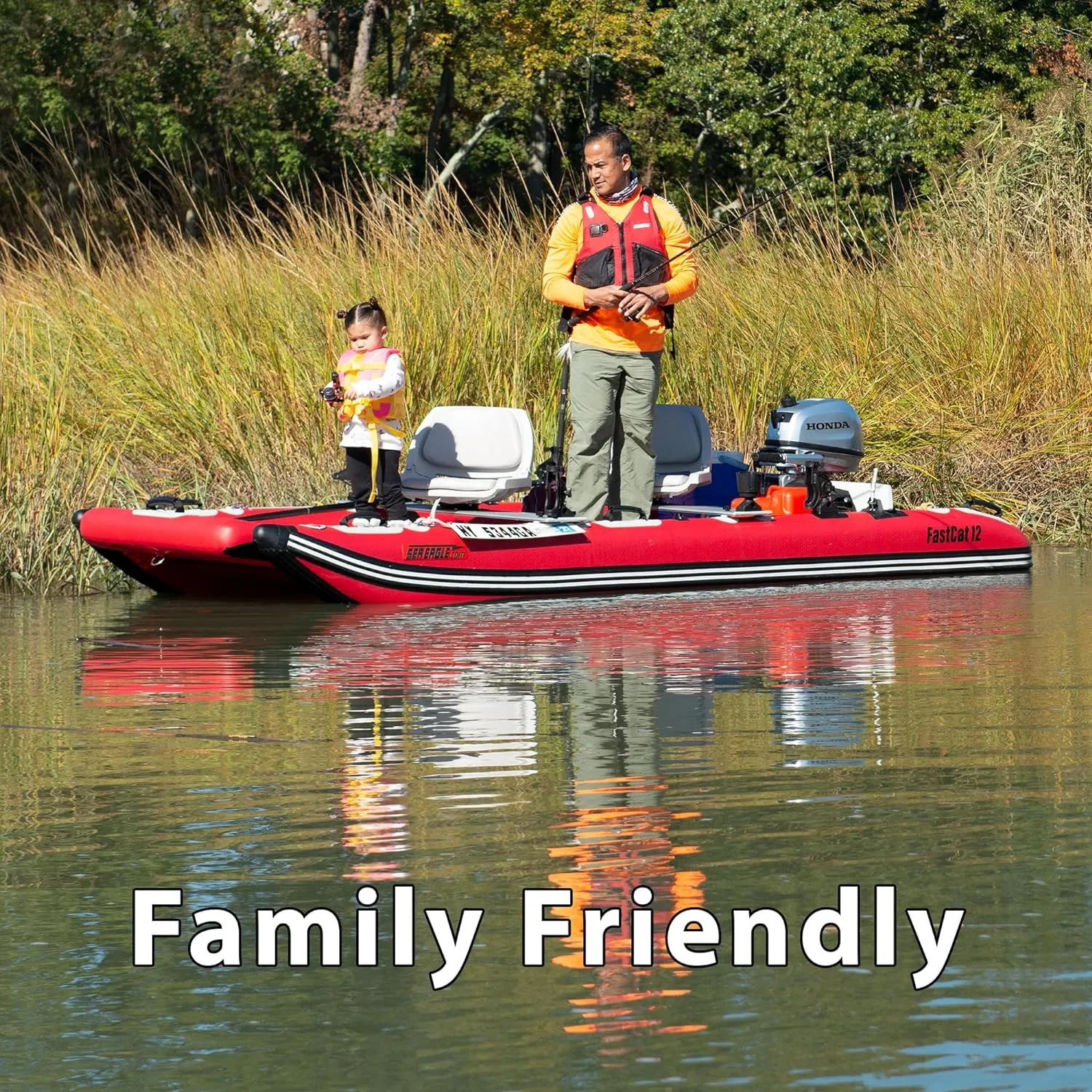 Sea Eagle FastCat Catamaran 2-4 Person Inflatable Boat-Rigid, High-Pressure, All-Drop Stitch, Easy Setup, Self-Bailing