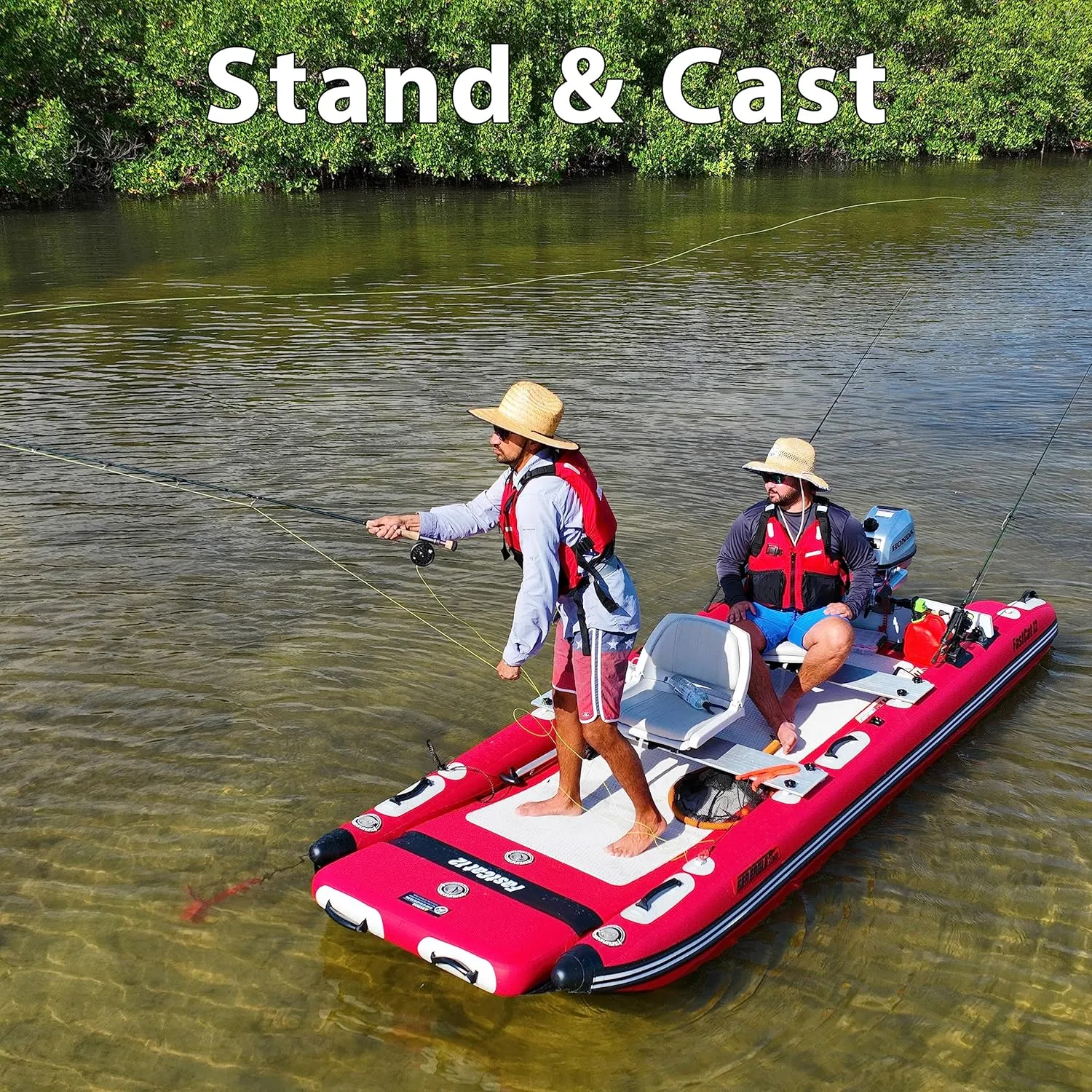 Sea Eagle FastCat Catamaran 2-4 Person Inflatable Boat-Rigid, High-Pressure, All-Drop Stitch, Easy Setup, Self-Bailing
