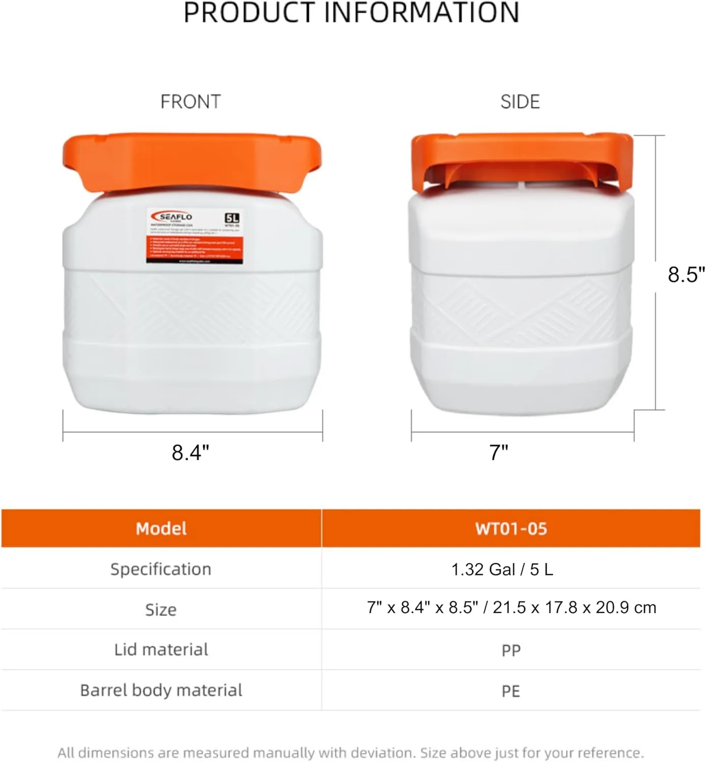SEAFLO Waterproof Storage Bins with Lid for Marine, RV, Storage, Kayak, Camping 1.32 Gal / 5 L