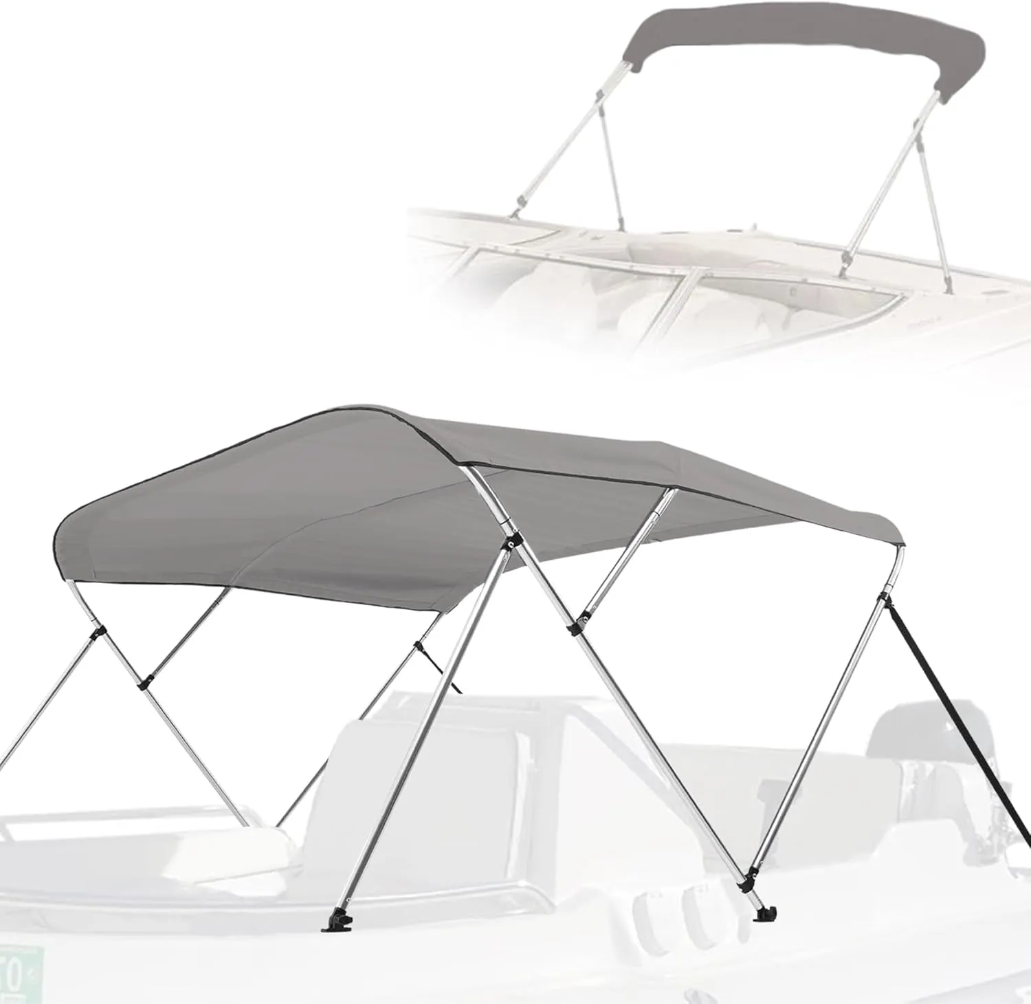 SereneLifeHome Waterproof Boat Bimini Top Cover - 61-66" W 4 Bow Bimini Top Canvas Sun Shade Boat Canopy 1" Double Wall Alu Frame Tube, 2 Straps 2 Rear Support Poles, Storage Boot -SLBT4GR618.5 (Gray)