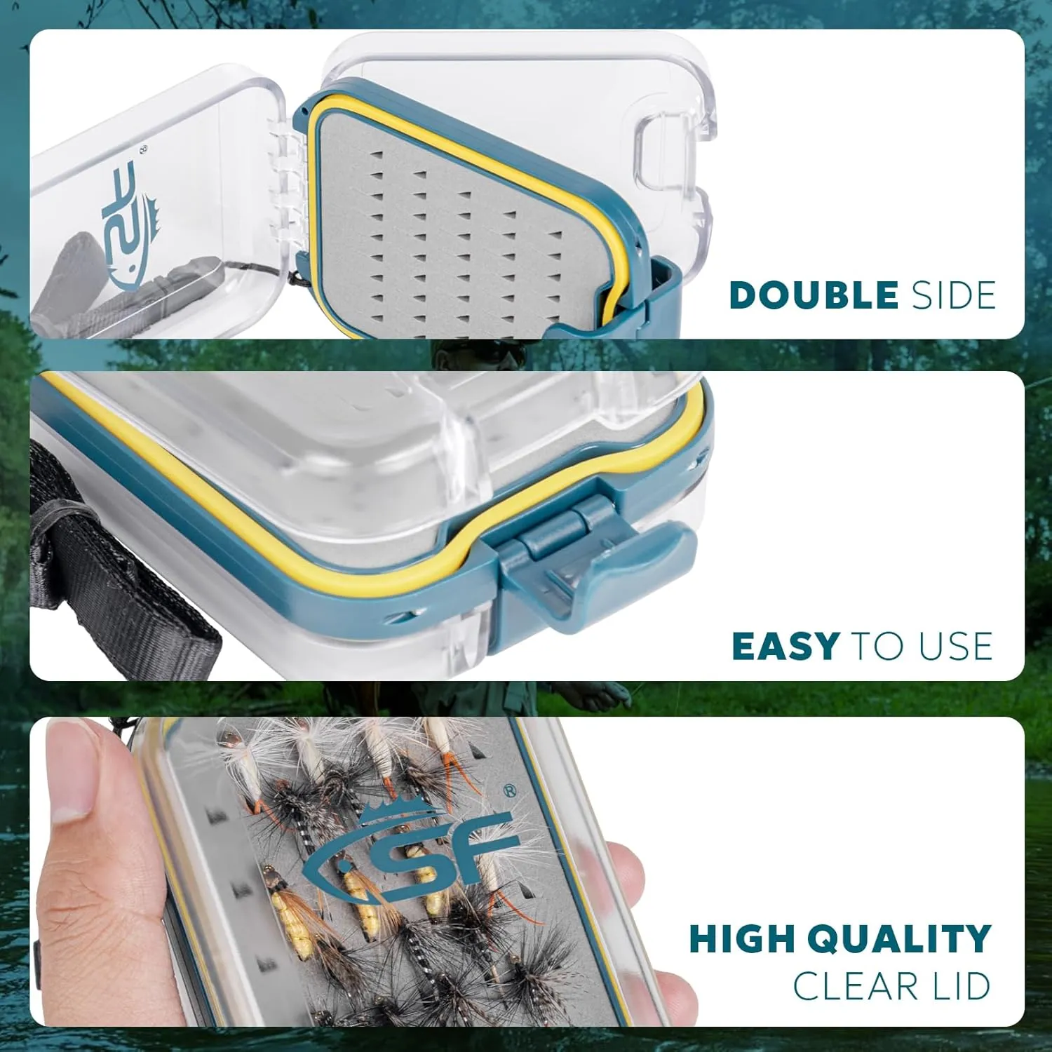 SF Plastic Waterproof Pocket Fly Fishing Box Double Side Clear Lid Easy Grip Foam with Lanyard Mini Fly Box 3packs