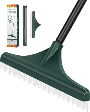 SHANTRA Artificial Grass Turf Rake with Foldable Lightweight Steel Handle, 51" Folding Turf Brush for Carpet Cleaner with Ergonomic Design, Suitable for Pet Hair Removal, Black Handle and Green Head