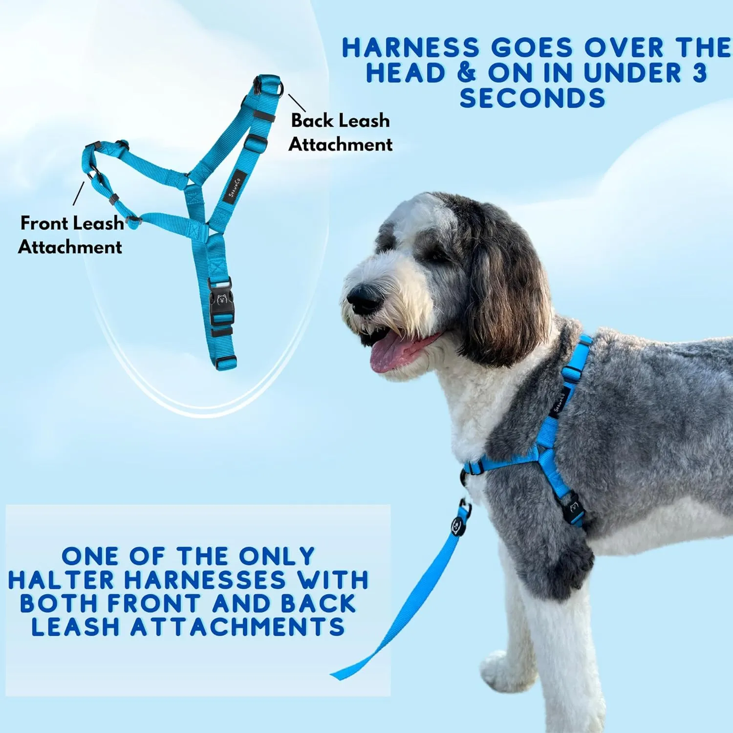 ShawnCo Dream Walk No-Pull Dog Harness- Adjustable, Comfortable, Easy to Use Pet Halter to Help Stop Pulling for Small, Medium and Large Dogs (Mustang Red, M)