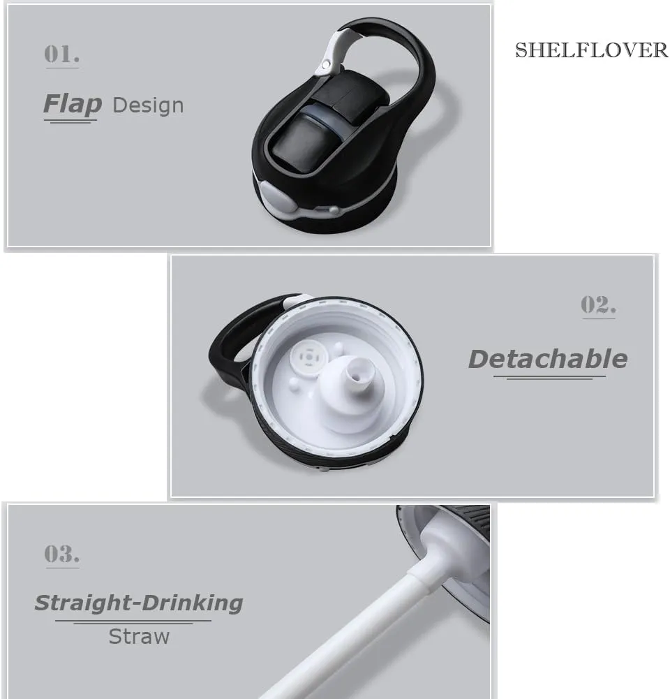 SHELFLOVER Light Blue Water Bottle With Narrow Straw, BPA FREE Clear Bottles With Handle One Hand Use Easy Carried, Flip Up, Suit School, Office, Gym, Office, 32oz (1000ml), SLWB32OZP