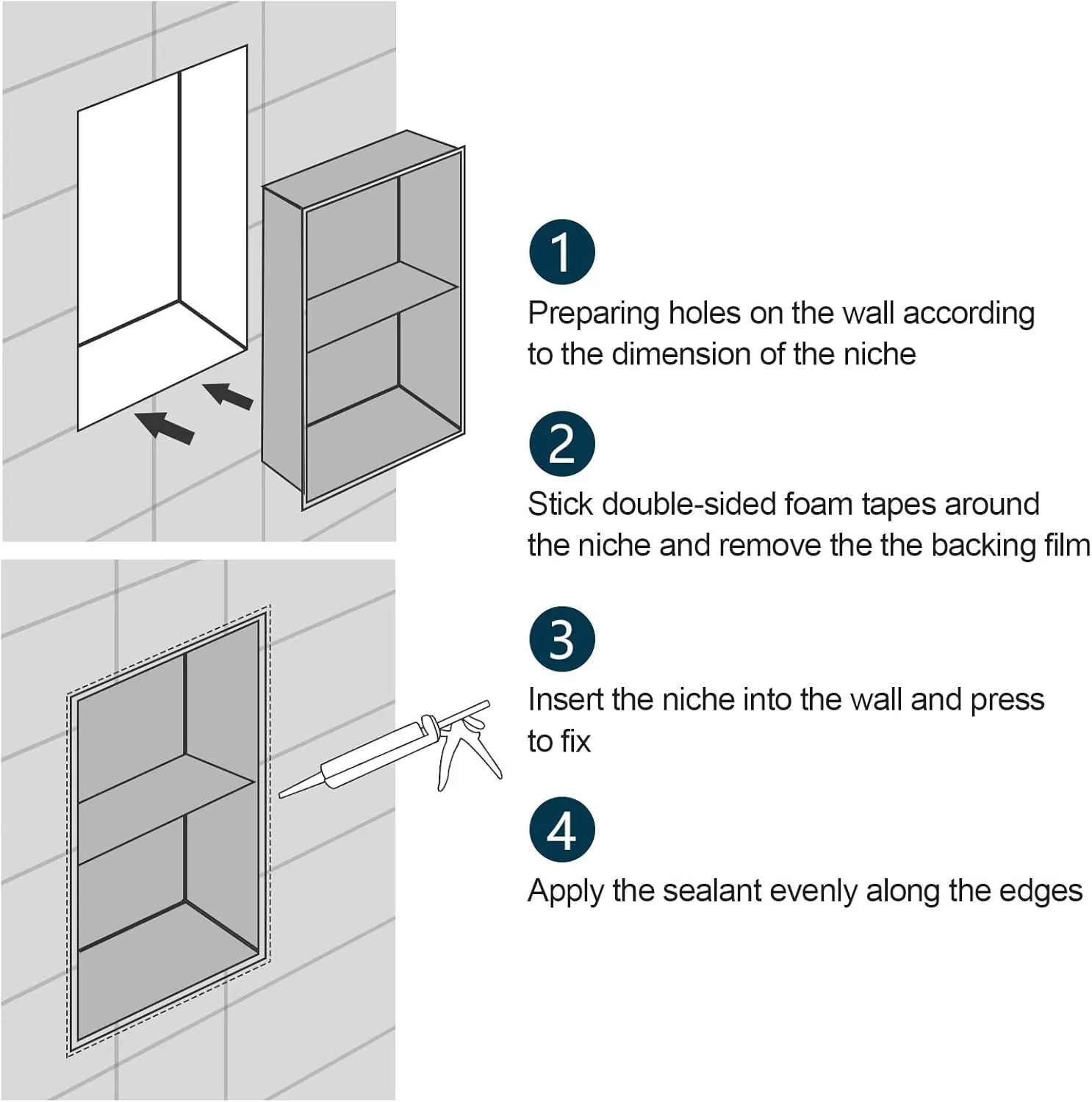 Shower Niche, 12" x 24" Gold Bathroom Niche No Tile Needed, Two-Tier Wall Niche, Double Shelves Wall Insert Bathroom Organizer, 304 Stainless Steel Recessed Shower Shelf for Shower