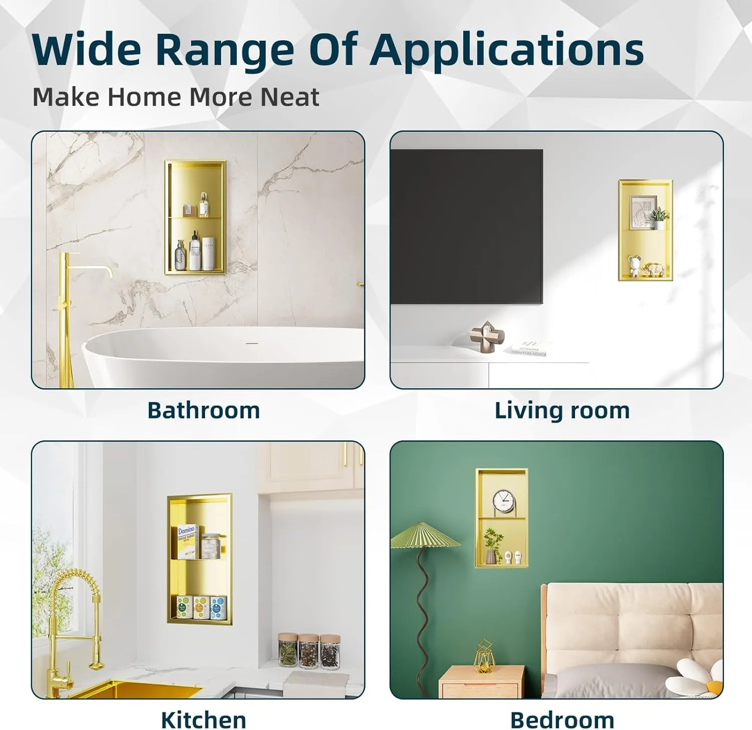 Shower Niche, 12" x 24" Gold Bathroom Niche No Tile Needed, Two-Tier Wall Niche, Double Shelves Wall Insert Bathroom Organizer, 304 Stainless Steel Recessed Shower Shelf for Shower