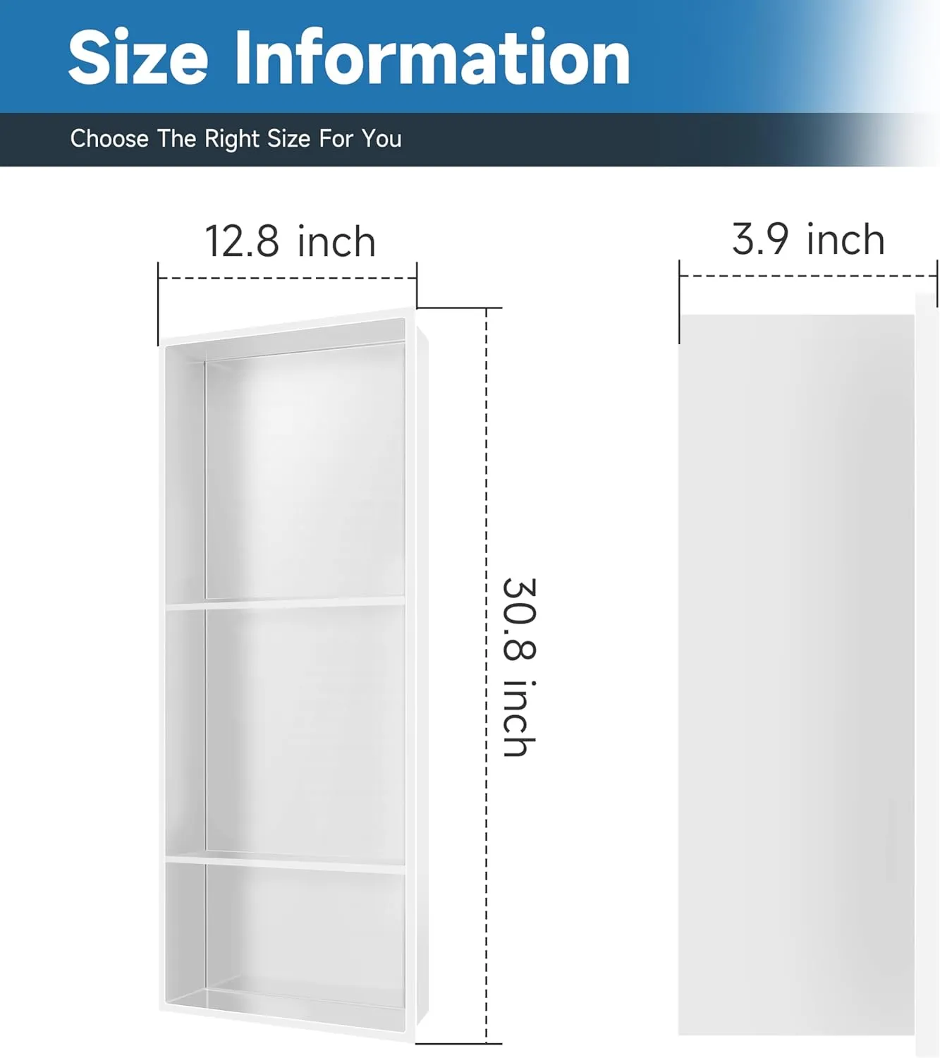 Shower Niche 13 × 31, 3 Shelves Wall Niche Recessed Shelf for Bathroom Storage, Shower Niche Insert Tile Ready No Tile Needed Over Mount Installation, White
