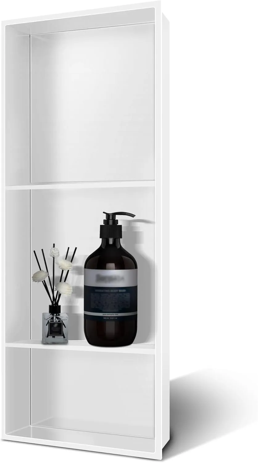 Shower Niche 13 × 31, 3 Shelves Wall Niche Recessed Shelf for Bathroom Storage, Shower Niche Insert Tile Ready No Tile Needed Over Mount Installation, White