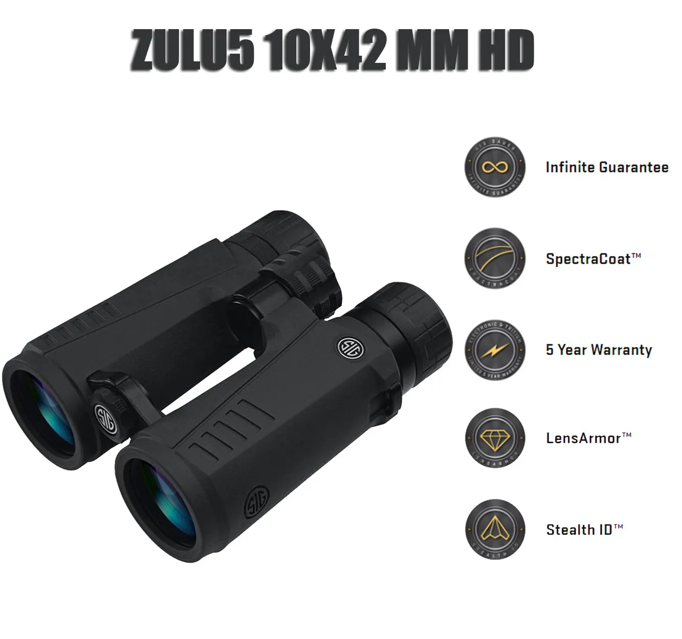 Sig Sauer Zulu5 10X42mm HD Lens, Open Bridge Binocular, Black