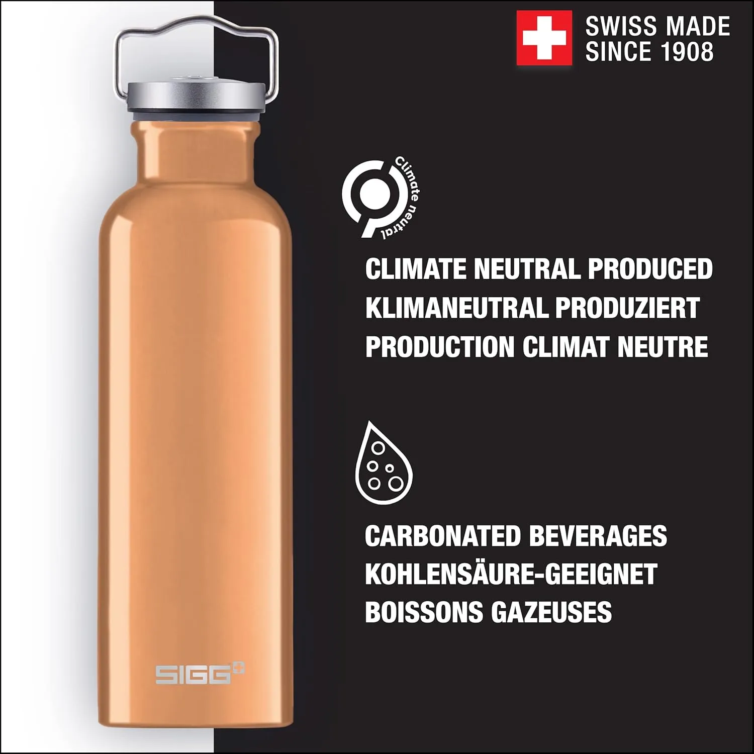 SIGG - Aluminum Water Bottle Original - Made in Switzerland - Lightweight - BPA-free - for Carbonated Drinks 17 / 25 Oz