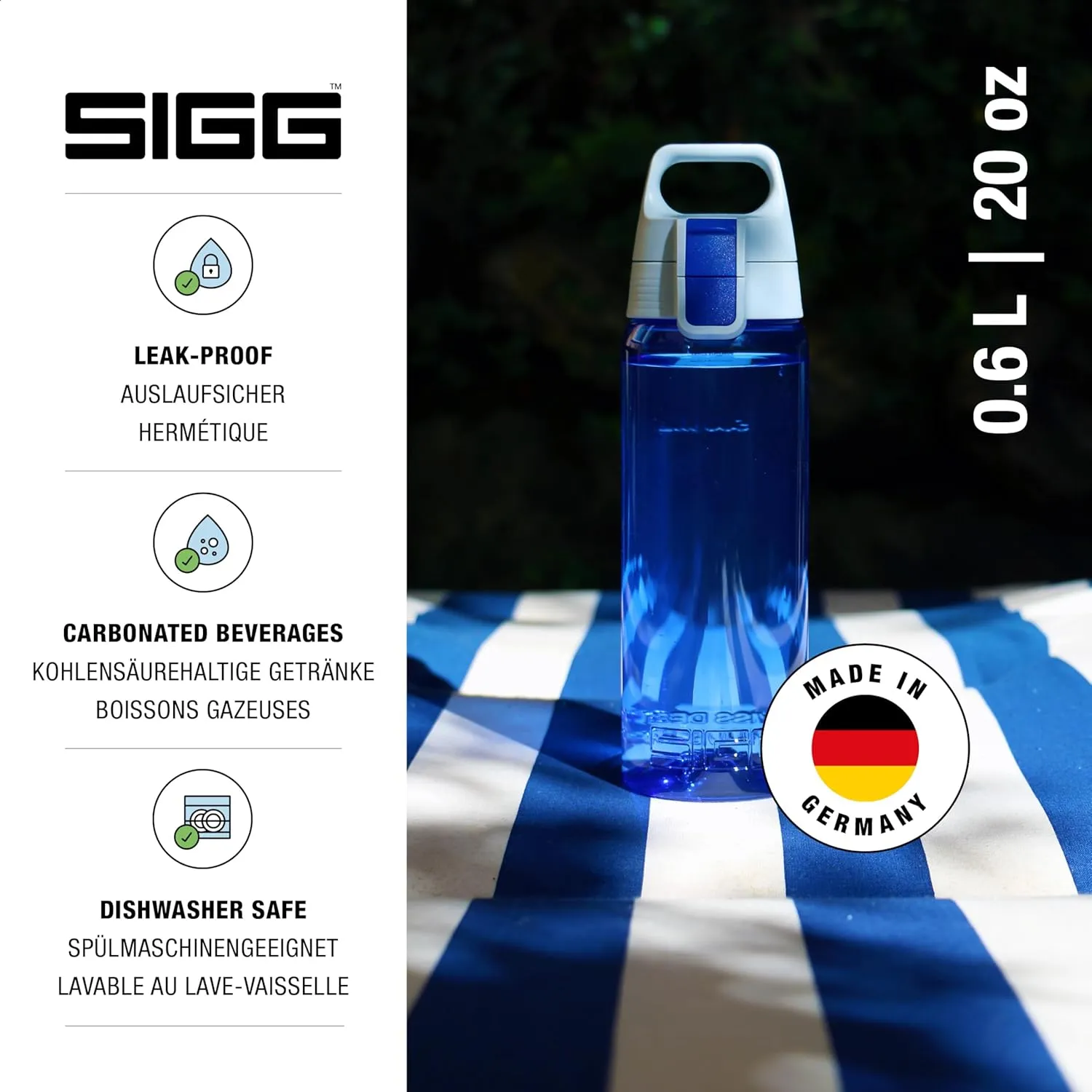 SIGG - Total Color - Refillable Sports Water Bottle - Tritan - Carbonated Drinks - Dishwasher Safe - BPA Free 20Oz, 34Oz