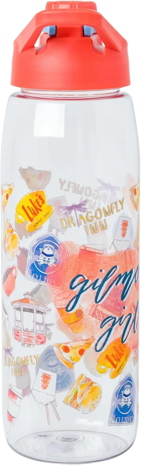 Silver Buffalo Gilmore Girls Watercolor Pattern Icons 28oz Water Bottle w/Screw Lid