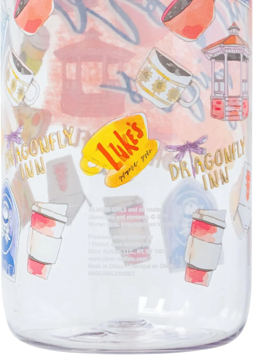 Silver Buffalo Gilmore Girls Watercolor Pattern Icons 28oz Water Bottle w/Screw Lid