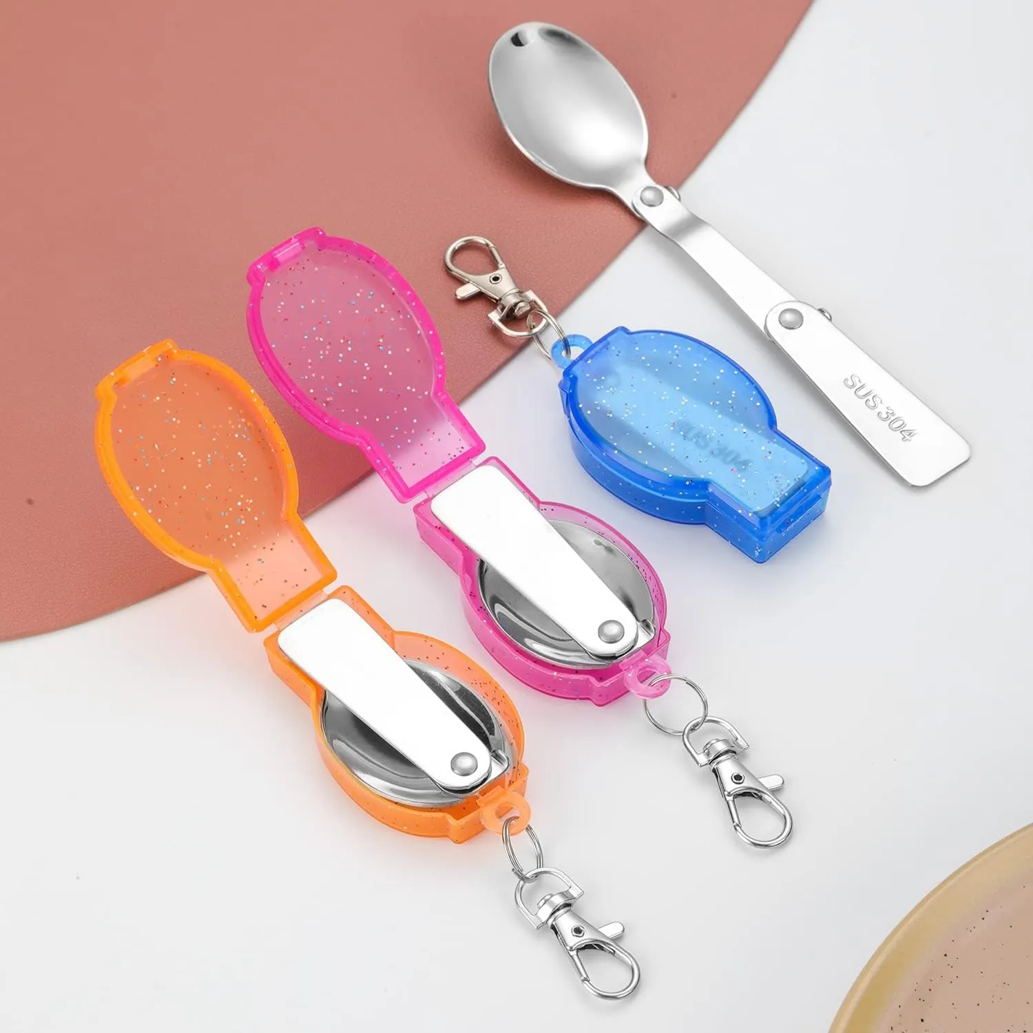 Silverware Set, 1/4/6/8/10/12 Pcs 304 Stainless Steel Spoon Foldable Storage Camping Tableware Creative Outdoor Travel Portable Spoon, Home Flatware Set(Orange,10 Pieces)