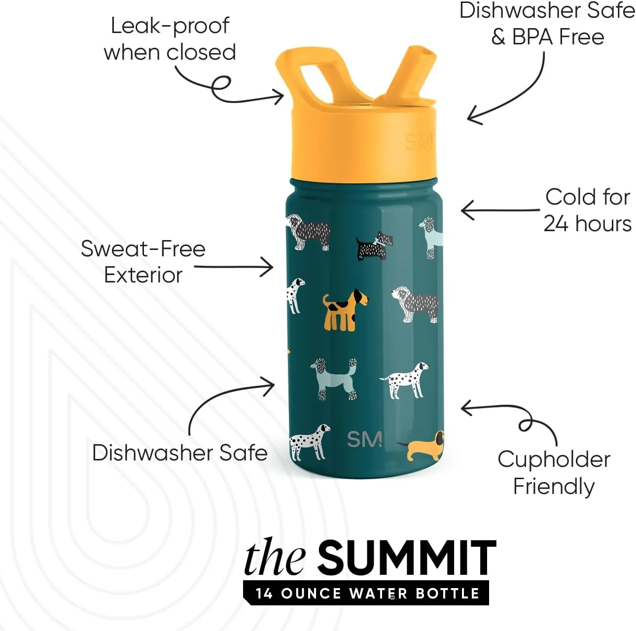 Simple Modern Kids Summit Water Bottle with Straw Lid | 14oz Stainless Steel Cup Insulated Tumbler for Toddlers, School | Dog Days