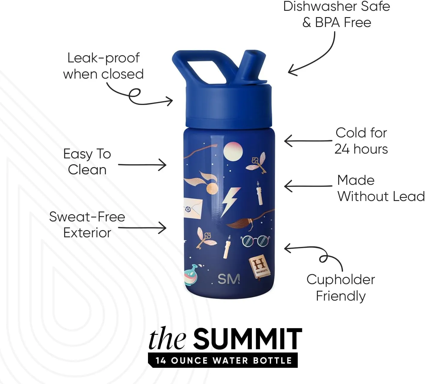 Simple Modern Kids Summit Water Bottle with Straw Lid | Harry Potter 14oz Stainless Steel Cup Insulated Tumbler for Boys, Girls, School | Magical Mashup