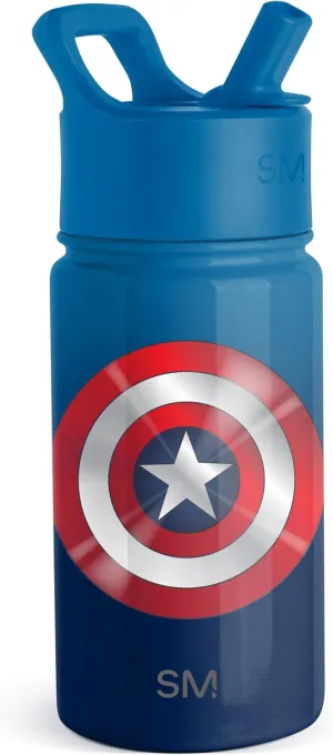 Simple Modern Kids Summit Water Bottle with Straw Lid | Marvel Captain America 14oz Stainless Steel Cup Insulated Tumbler for Toddlers, Boys, School | Captain America