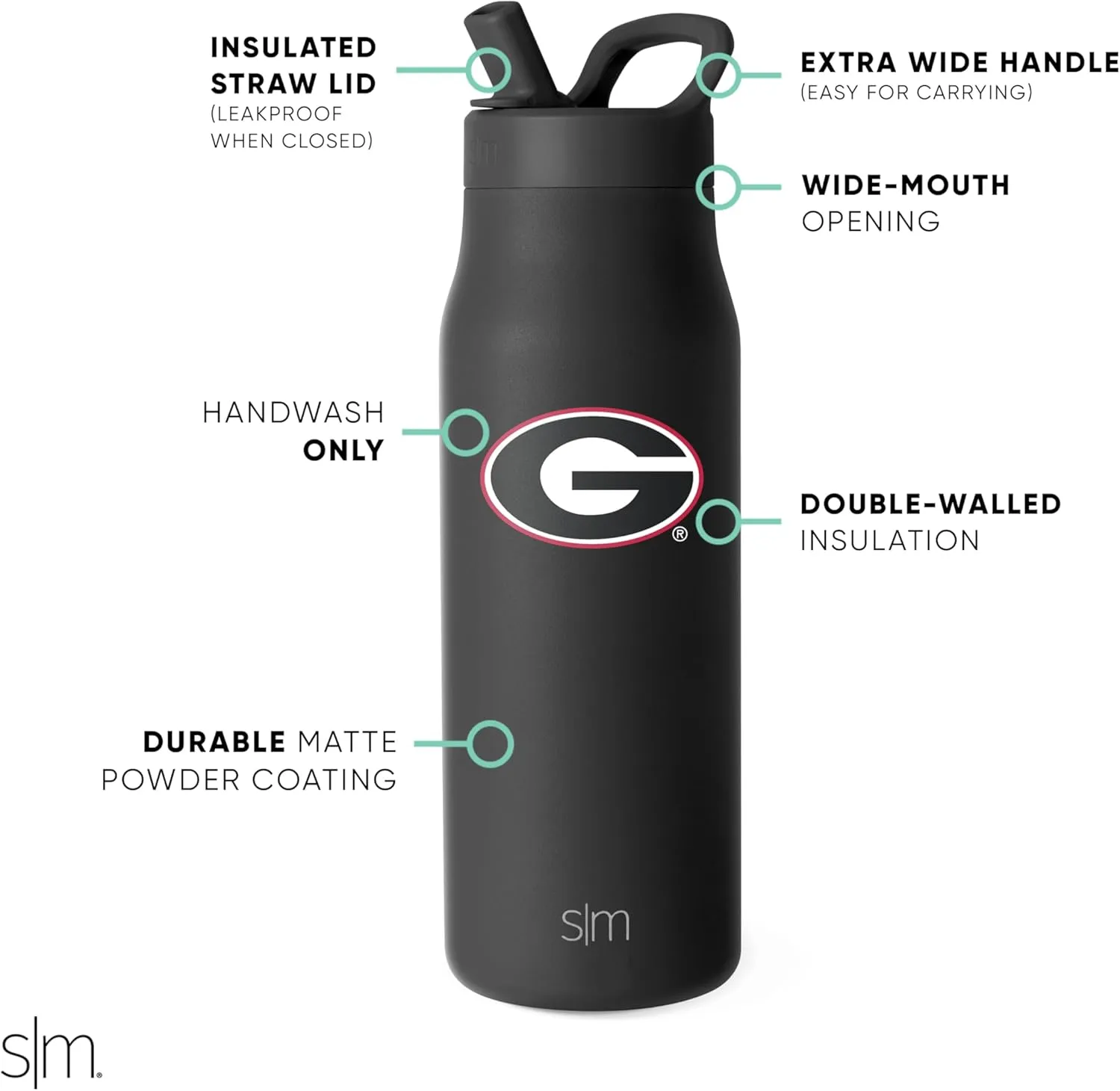 Simple Modern Officially Licensed Collegiate Georgia Bulldogs Water Bottle with Straw Lid | NCAA Insulated Stainless Steel Travel Thermos | Leak Proof | Mesa Collection | University of Georgia