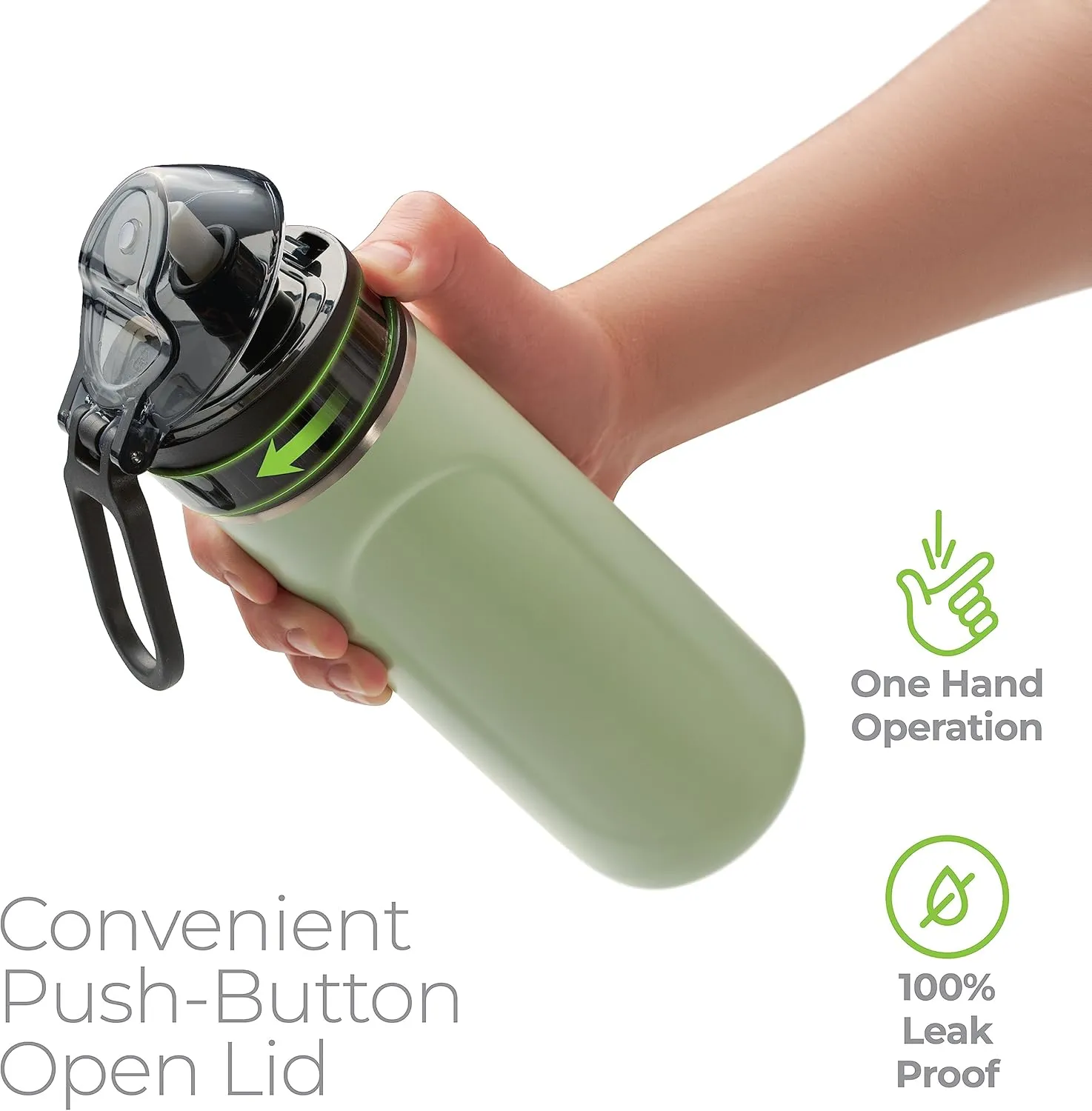 SipX™ Triple-Insulated Stainless Steel Water Bottle - 18oz. With Straw Lid, BPA-Free Reusable Insulated Water Bottle Keeps Cold For 12 Hours, (Green)