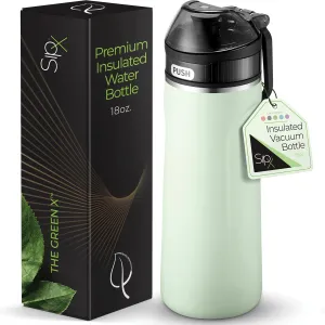 SipX™ Triple-Insulated Stainless Steel Water Bottle - 18oz. With Straw Lid, BPA-Free Reusable Insulated Water Bottle Keeps Cold For 12 Hours, (Green)