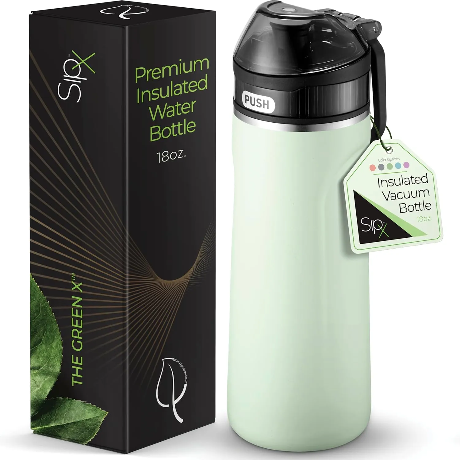 SipX™ Triple-Insulated Stainless Steel Water Bottle - 18oz. With Straw Lid, BPA-Free Reusable Insulated Water Bottle Keeps Cold For 12 Hours, (Green)