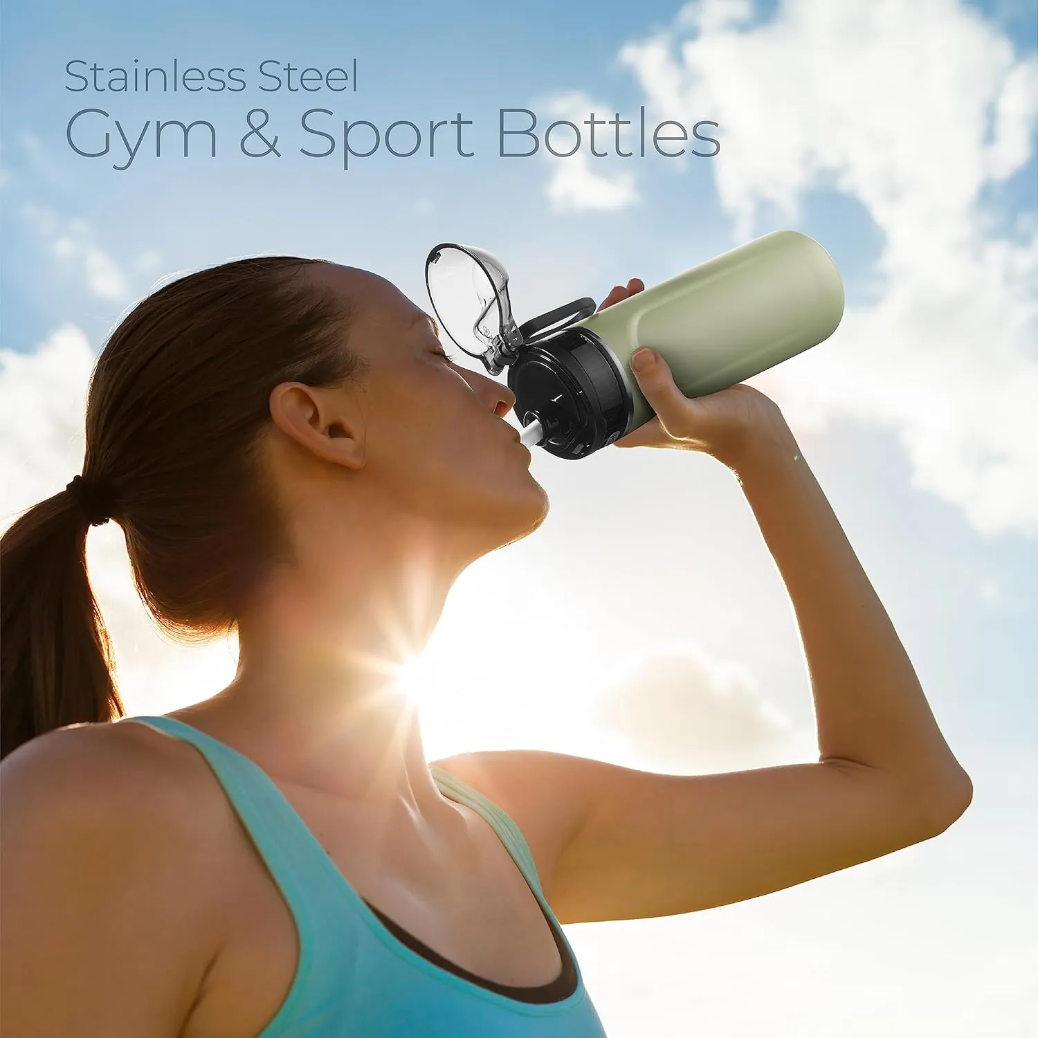 SipX™ Triple-Insulated Stainless Steel Water Bottle - 18oz. With Straw Lid, BPA-Free Reusable Insulated Water Bottle Keeps Cold For 12 Hours, (Green)
