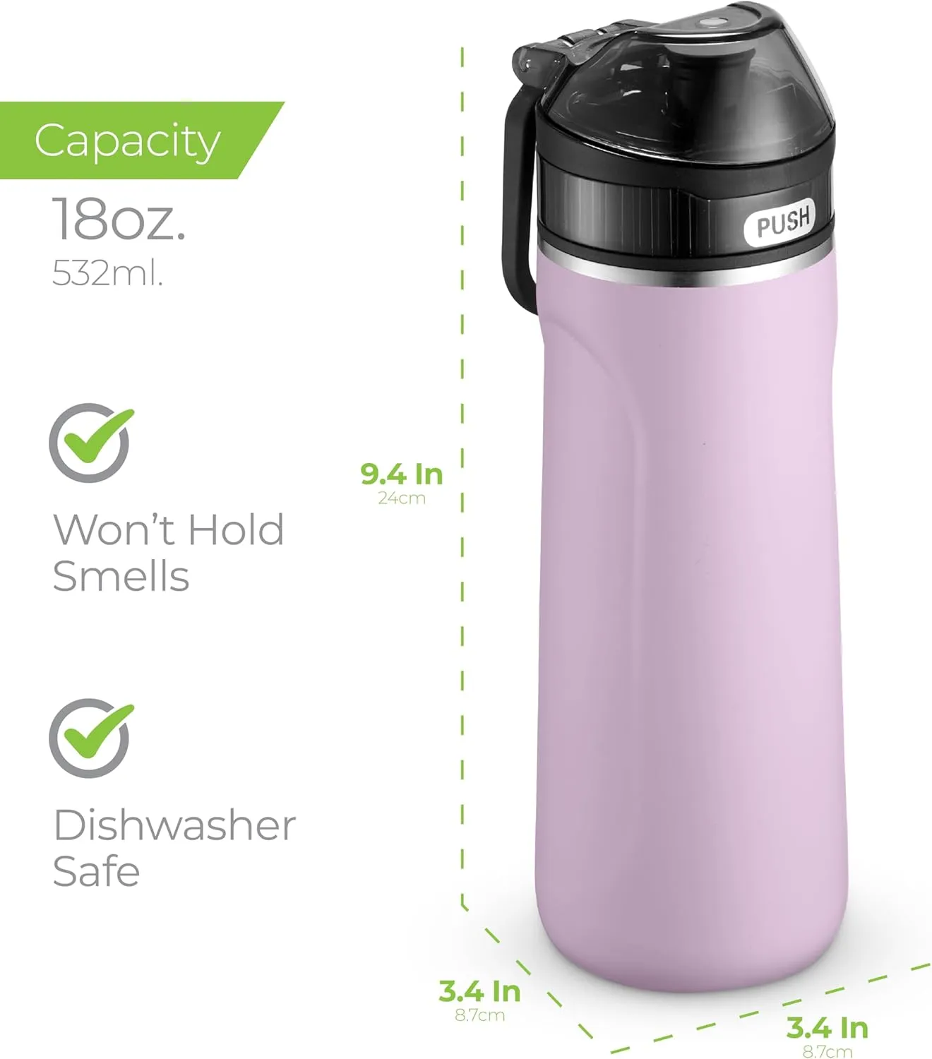 SipX™ Triple-Insulated Stainless Steel Water Bottle - 18oz. With Straw Lid, BPA-Free Reusable Insulated Water Bottle Keeps Cold For 12 Hours, Metal Water Bottle Made Of Sustainable Material For Hiking