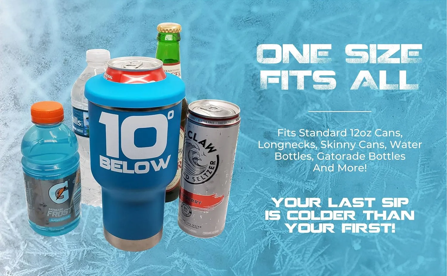 SKADI 10 Below Freezable 22 oz Tumbler/Can and Bottle Cooler w/ThermPak - Cools To Zero And Below! 5 in 1 Design - Ice Blue