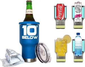 SKADI 10 Below Freezable 22 oz Tumbler/Can and Bottle Cooler w/ThermPak - Cools To Zero And Below! 5 in 1 Design - Ice Blue