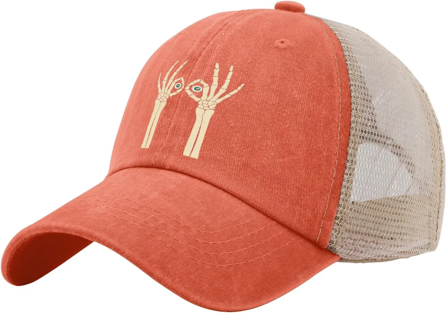 Skeleton Hands Doing ok Gesture Like Binoculars Golf hat Trucker hat Women AllBlack Fishing hat Gifts for Son