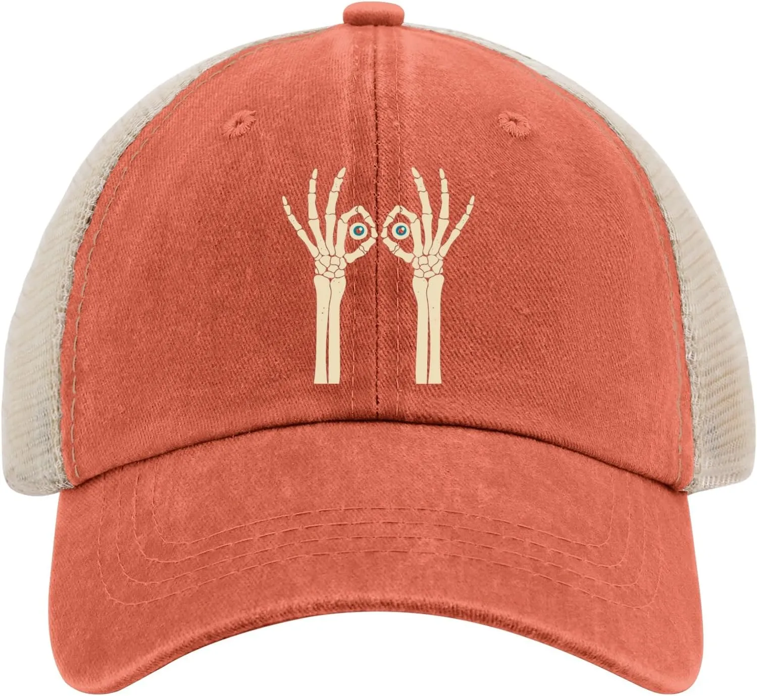 Skeleton Hands Doing ok Gesture Like Binoculars Golf hat Trucker hat Women AllBlack Fishing hat Gifts for Son