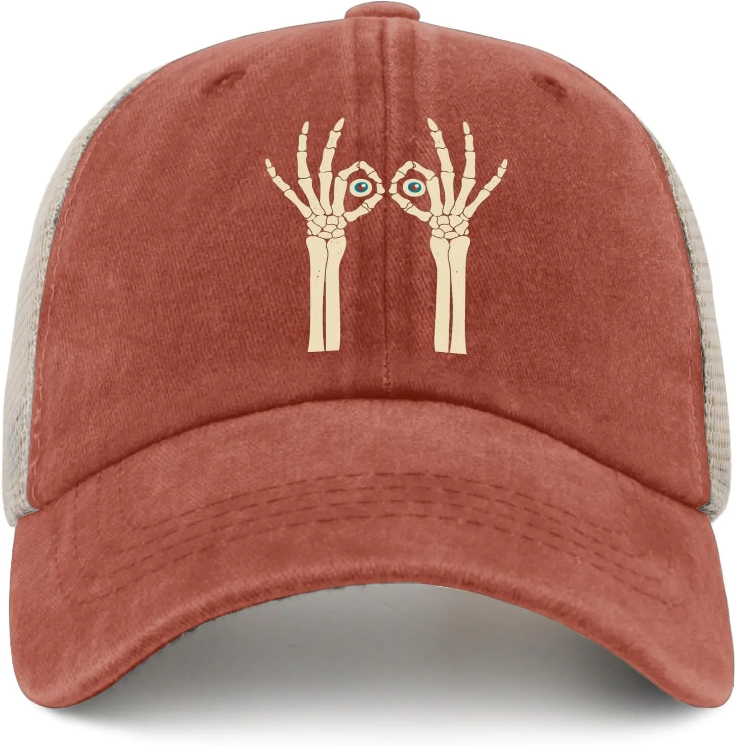 Skeleton Hands Doing ok Gesture Like Binoculars Golf hat Trucker hat Women AllBlack Fishing hat Gifts for Son