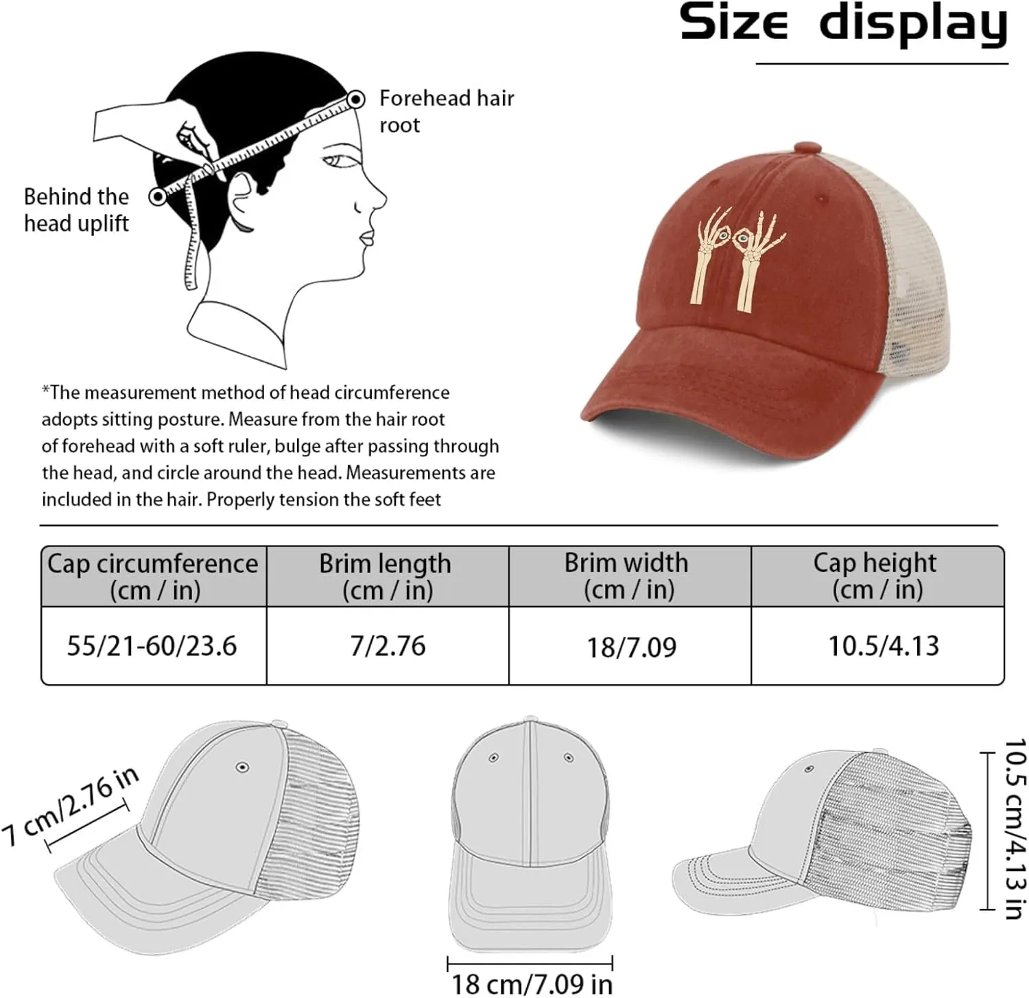 Skeleton Hands Doing ok Gesture Like Binoculars Golf hat Trucker hat Women AllBlack Fishing hat Gifts for Son