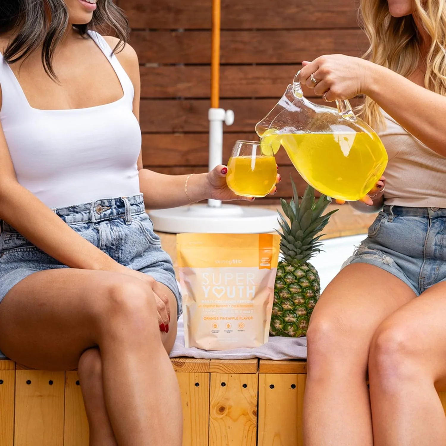 SkinnyFit - Super Youth, Orange Pineapple (30 Servings) - Multi Collagen Peptides Powder - Probiotics, Fiber, Hyaluronic Acid - Collagen for Women - Non GMO, Gluten Free, Sugar Free - Self Care